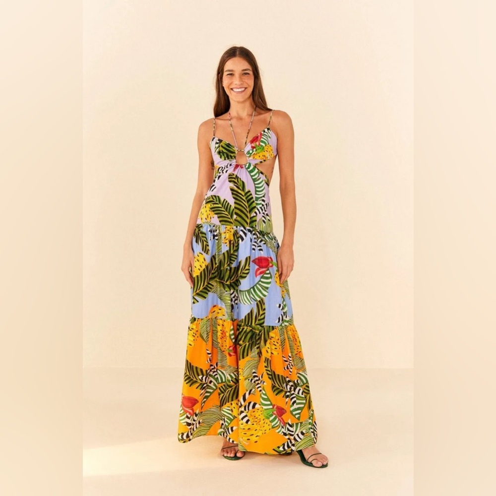 Farm Rio Mixed Striped Bananas Maxi Dress XL